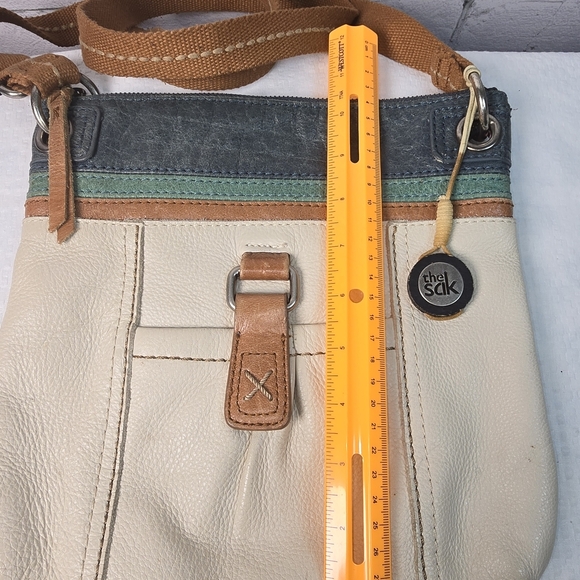 The Sak Cream and Brown Crossbody Bag With Green Navy Acceny - Picture 6 of 8